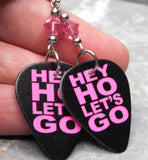 The Ramones Hey Ho Let's Go Guitar Pick Earrings with Pink Swarovski Crystals
