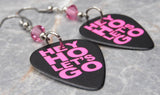 The Ramones Hey Ho Let's Go Guitar Pick Earrings with Pink Swarovski Crystals