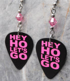 The Ramones Hey Ho Let's Go Guitar Pick Earrings with Pink Swarovski Crystals