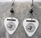 The Ramones Logo White Guitar Pick Earrings with Black Swarovski Crystals