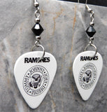 The Ramones Logo White Guitar Pick Earrings with Black Swarovski Crystals