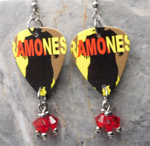 The Ramones Pleasant Dreams Guitar Pick Earrings with Red Swarovski Crystal Dangles