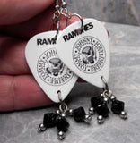 The Ramones Logo White Guitar Pick Earrings with Black Swarovski Crystal Dangles