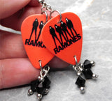 The Ramones Red Guitar Pick Earrings with Black Swarovski Crystal Dangles