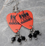 The Ramones Red Guitar Pick Earrings with Black Swarovski Crystal Dangles