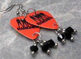 The Ramones Red Guitar Pick Earrings with Black Swarovski Crystal Dangles