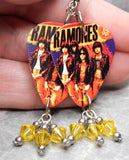 The Ramones Guitar Pick Earrings with Yellow Swarovski Crystal Dangles
