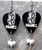 The Ramones Guitar Pick Earrings with White Swarovski Crystal Dangles
