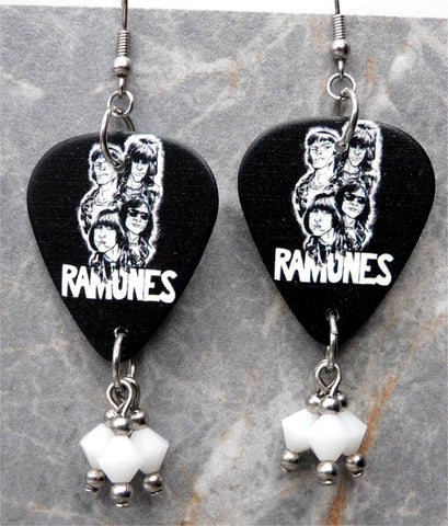 The Ramones Guitar Pick Earrings with White Swarovski Crystal Dangles