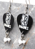 The Ramones Guitar Pick Earrings with White Swarovski Crystal Dangles
