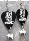The Ramones Guitar Pick Earrings with White Swarovski Crystal Dangles