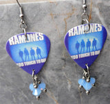 The Ramones Too Tough To Die Guitar Pick Earrings with Air Blue Opal Swarovski Crystal Dangles