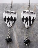 The Ramones Guitar Pick Earrings with Black Swarovski Crystal Dangles