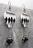 The Ramones Guitar Pick Earrings with Black Swarovski Crystal Dangles