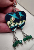 Rihanna with a Big Hat Guitar Pick Earrings with Green Opal Swarovski Crystal Dangles