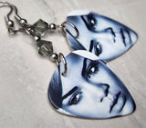 Black and White Rihanna Guitar Pick Earrings with Gray Swarovski Crystals