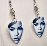 Black and White Rihanna Guitar Pick Earrings with Gray Swarovski Crystals