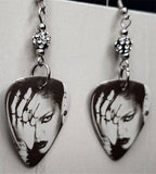 Black and White Fierce Rihanna Guitar Pick Earrings with Black and White Pave Beads