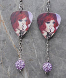 Rihanna Smelling a Rose Guitar Pick Earrings with Light Purple Pave Bead Dangles