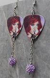 Rihanna Smelling a Rose Guitar Pick Earrings with Light Purple Pave Bead Dangles