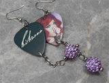 Rihanna Smelling a Rose Guitar Pick Earrings with Light Purple Pave Bead Dangles