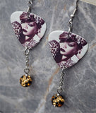 Rihanna Guitar Pick Earrings with Cheetah Print Pave Bead Dangles