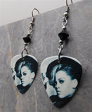 Black and White Rihanna Guitar Pick Earrings with Black Swarovski Crystals