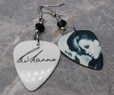 Black and White Rihanna Guitar Pick Earrings with Black Swarovski Crystals