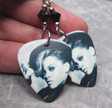 Black and White Rihanna Guitar Pick Earrings with Black Swarovski Crystals