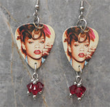 Rihanna Guitar Pick Earrings with Dark Red Swarovski Crystal Dangles