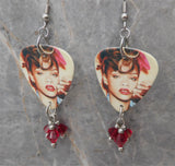 Rihanna Guitar Pick Earrings with Dark Red Swarovski Crystal Dangles