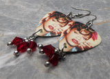 Rihanna Guitar Pick Earrings with Dark Red Swarovski Crystal Dangles