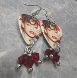 Rihanna Guitar Pick Earrings with Dark Red Swarovski Crystal Dangles