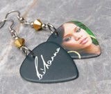 Rihanna Guitar Pick Earrings with Metallic Gold Swarovski Crystals