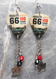 Route 66 100 Years Guitar Pick Earrings with 100 Stainless Steel Charms and Swarovski Crystal Dangles
