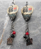 Route 66 100 Years Guitar Pick Earrings with 100 Stainless Steel Charms and Swarovski Crystal Dangles