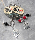 Route 66 100 Years Guitar Pick Earrings with 100 Stainless Steel Charms and Swarovski Crystal Dangles