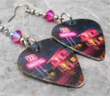 Hotel Route 66 Guitar Pick Earrings with Fuchsia ABx2 Swarovski Crystals