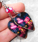 Hotel Route 66 Guitar Pick Earrings with Fuchsia ABx2 Swarovski Crystals