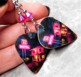 Hotel Route 66 Guitar Pick Earrings with Fuchsia ABx2 Swarovski Crystals