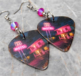 Hotel Route 66 Guitar Pick Earrings with Fuchsia ABx2 Swarovski Crystals