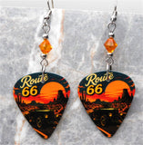 Route 66 Sunset Guitar Pick Earrings with Orange Swarovski Crystals