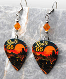 Route 66 Sunset Guitar Pick Earrings with Orange Swarovski Crystals