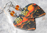 Route 66 Sunset Guitar Pick Earrings with Orange Swarovski Crystals