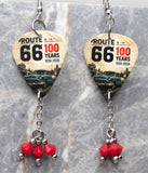 Route 66 100 Years Guitar Pick Earrings with Opaque Red Swarovski Crystal Dangles