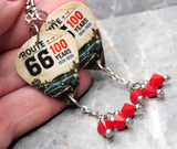 Route 66 100 Years Guitar Pick Earrings with Opaque Red Swarovski Crystal Dangles