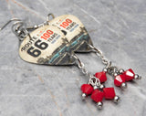 Route 66 100 Years Guitar Pick Earrings with Opaque Red Swarovski Crystal Dangles