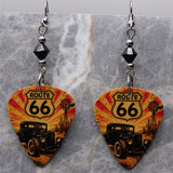 Classic Route 66 Guitar Pick Earrings with Black Swarovski Crystals