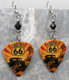 Classic Route 66 Guitar Pick Earrings with Black Swarovski Crystals