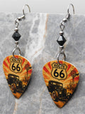 Classic Route 66 Guitar Pick Earrings with Black Swarovski Crystals